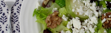 Healthy toasted walnut & cranberry salad with feta and honey-poppy seed dressing