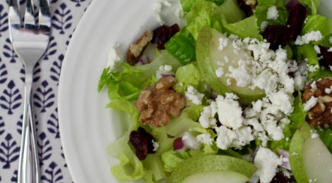 Healthy toasted walnut & cranberry salad with feta and honey-poppy seed dressing