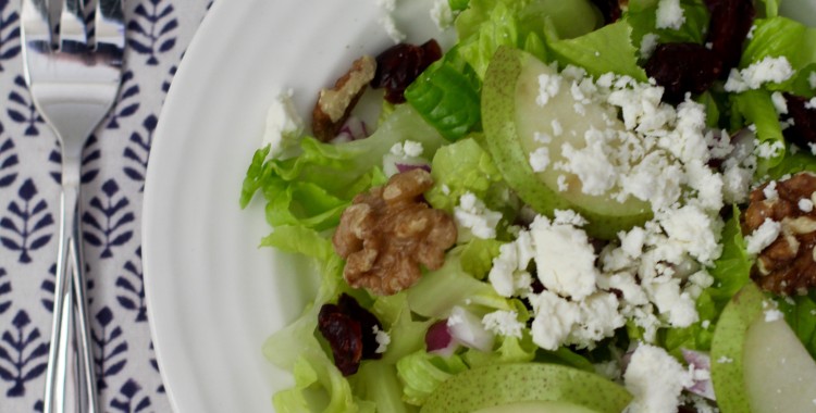 Healthy toasted walnut & cranberry salad with feta and honey-poppy seed dressing