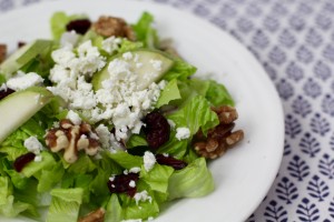 Healthy toasted walnut & cranberry salad with feta and honey-poppy seed dressing