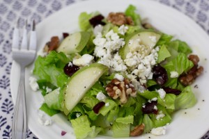 Healthy toasted walnut & cranberry salad with feta and honey-poppy seed dressing